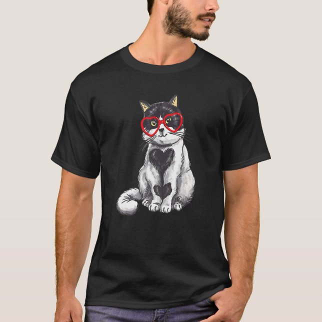 Cat Sonnenbrille Herz Niedlich Kitten Katze Valent T-Shirt (Vorderseite)
