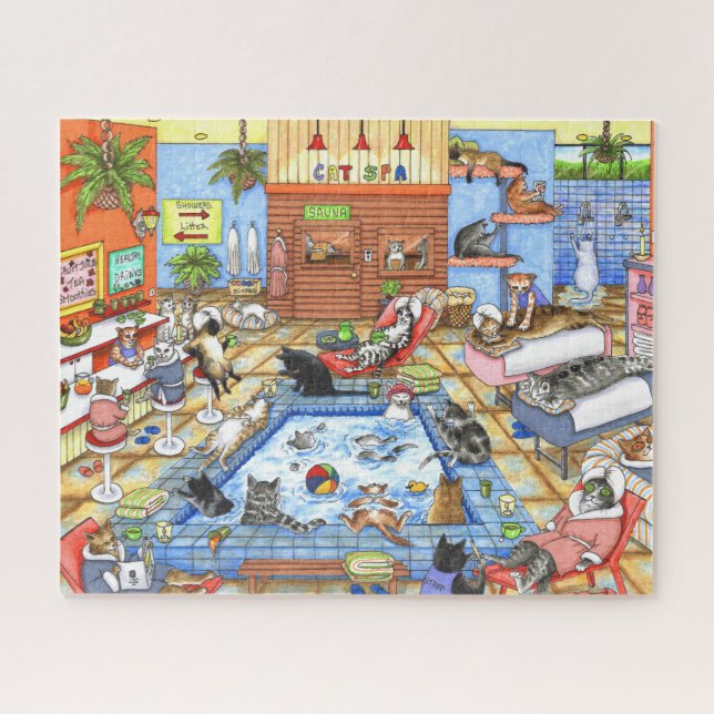 Cat Spa 635 funny Illustration Puzzle (Horizontal)