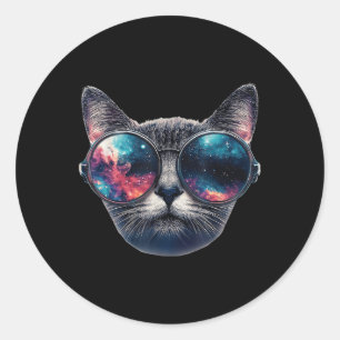 Cat Space Gles Sungles Universe Meme Funny Graphic Runder Aufkleber