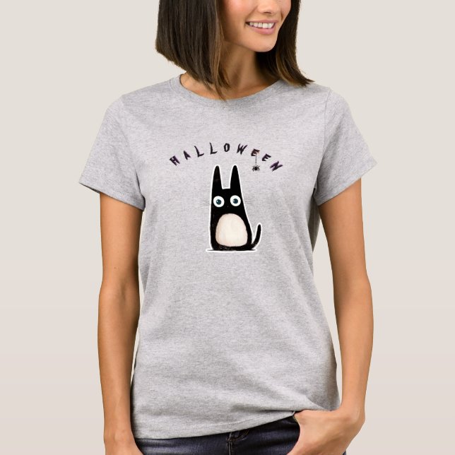 Cat + spider + Halloween, Personalized T-Shirt (Vorderseite)