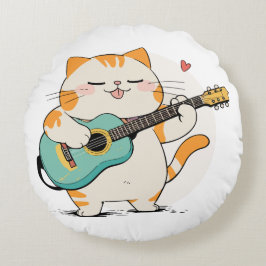 Cat spielt Gitarre Rundes Kissen