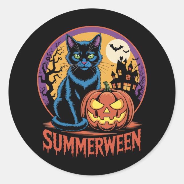 Cat Spooky Summerween Vibes Runder Aufkleber (Vorderseite)