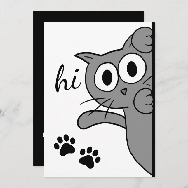 Cat Sprichwort Hi Hello Paw Print Graue Flachkarte Karte (Vorne/Hinten)