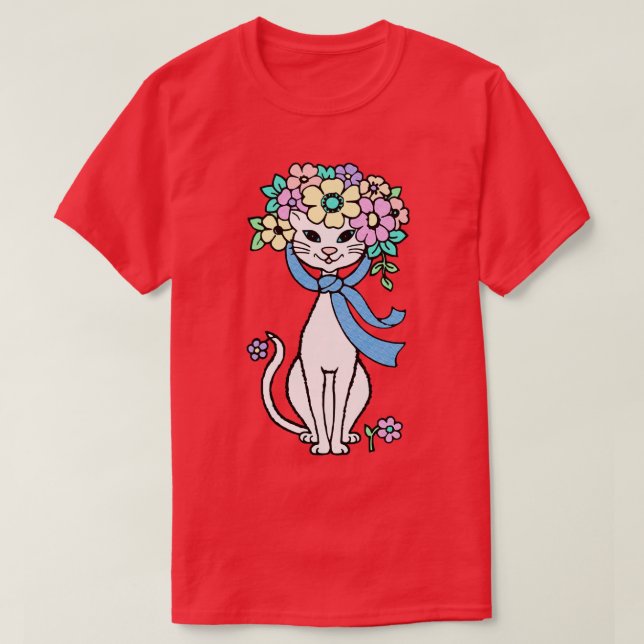 Cat Spring Summer Blume Springtime Sommerzeit Fl T-Shirt (Design vorne)