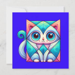 Cat Square Illustration Shirt, Katze mit Big Eyes Einladung