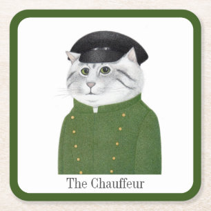 CAT-Square-Untersetzer CHAUFFEUR + Text Rechteckiger Pappuntersetzer