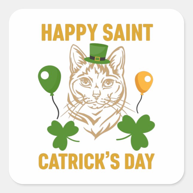 Cat St. Patrick's Day for Cat Lover Quadratischer Aufkleber (Vorderseite)