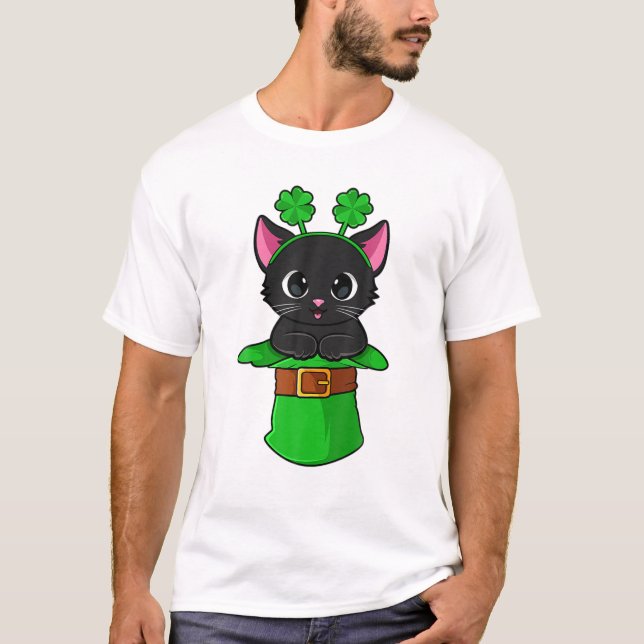Cat St Patricks Day Leprechaun Kleeblatt Kitten Gi T-Shirt (Vorderseite)