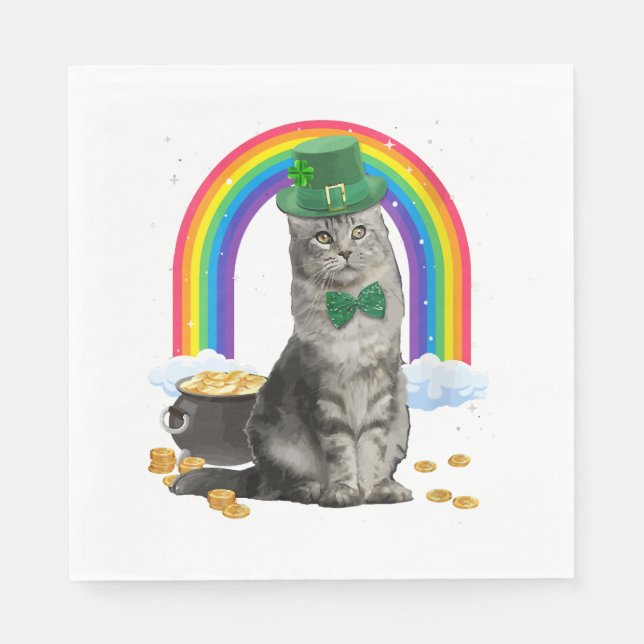 Cat St Patricks Day Leprechaun Kostüm Kleeblatt Gi Serviette (Vorderseite)