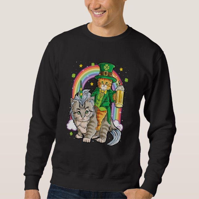 Cat St Patricks Day Leprechaun Riding Caticorn Uni Sweatshirt (Vorderseite)