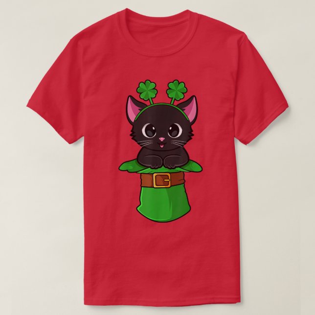 Cat St Patricks Day Leprechaun Shamrock Kitten Gir T-Shirt (Design vorne)