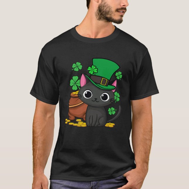Cat St Patricks Day Leprechaun Shamrock Kitten Gir T-Shirt (Vorderseite)