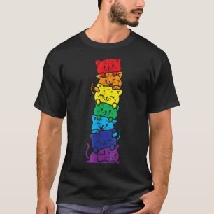 Cat Stack Rainbow Gay Pride Cute LGBT Animal PET L T-Shirt