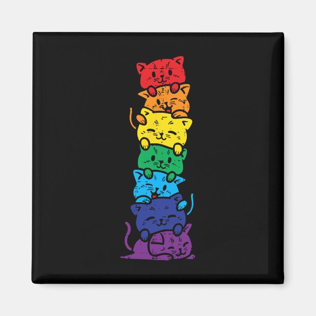 Cat Stack Rainbow Gay Pride Niedlich Lgbt Animal P Magnet (Vorne)