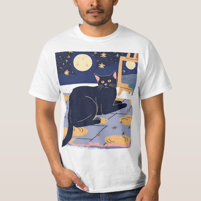 Cat Starry Day Van Gogh Cat for Cat Lover Cat Sun T-Shirt (Vorderseite)