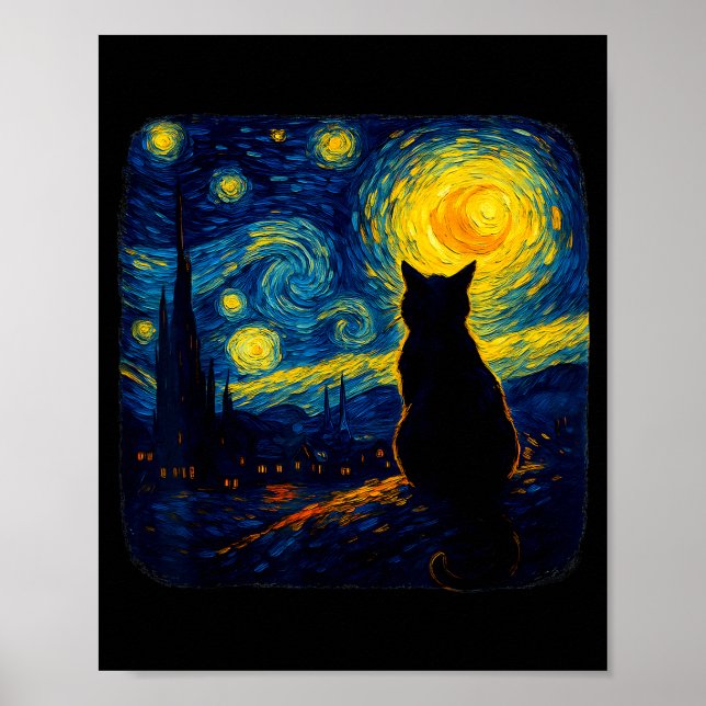 Cat Starry Funny Night Cat Lover Van Gogh Cat Mom  Poster (Vorne)