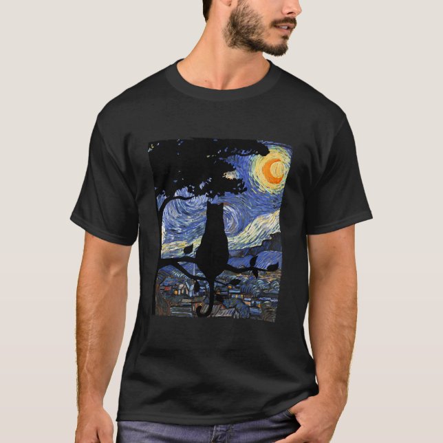 Cat Starry Night Cat Van Gogh Cat Cat Cat T-Shirt (Vorderseite)