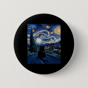 Cat Starry Night Van Gogh Cat Art Lover Funny Cat Button
