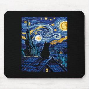 Cat Starry Night Van Gogh Cat Art Lover Funny Cat Mousepad