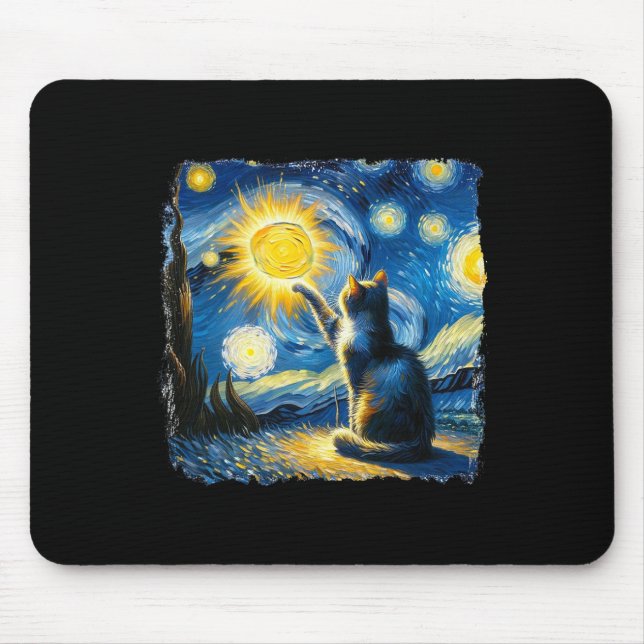 Cat Starry Night Van Gogh Cat for Cat Lover Cat Mo Mousepad (Vorne)
