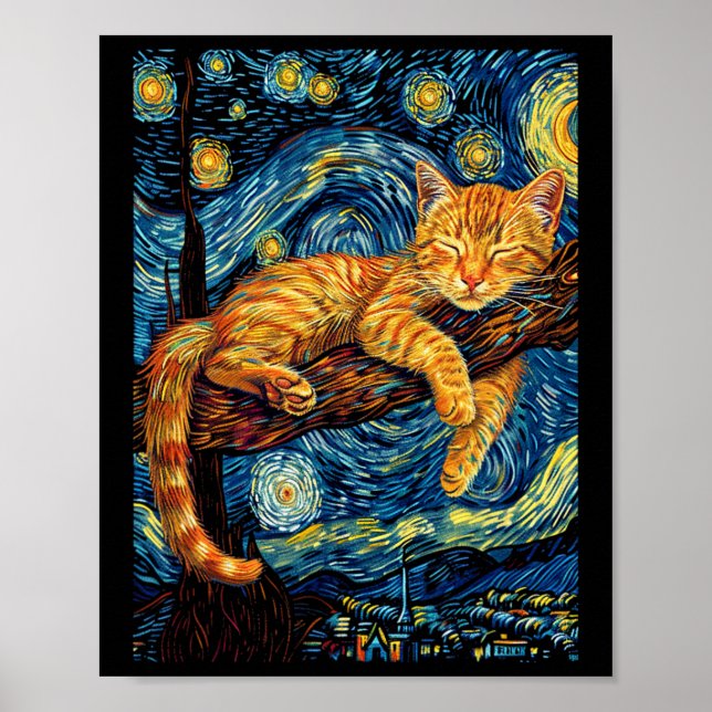 Cat Starry Night Van Gogh Cat for Cat Lover Cat Mo Poster (Vorne)