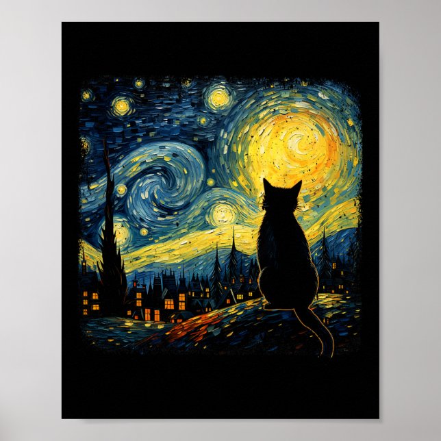 Cat Starry Night Van Gogh Cat for Cat Lover Cat Mo Poster (Vorne)