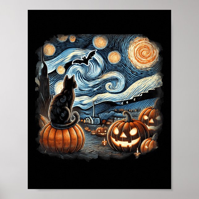 Cat Starry Night Van Gogh Cat for Cat Lover Cat Mo Poster (Vorne)