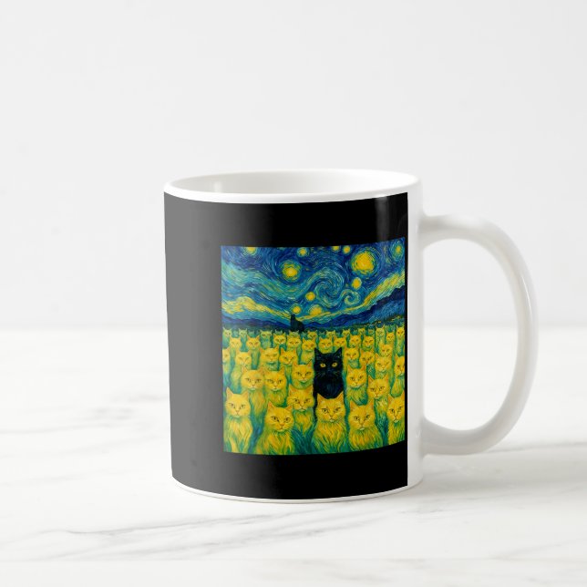 Cat Starry Night Van Gogh Cat For Cat Lover  Kaffeetasse (Rechts)