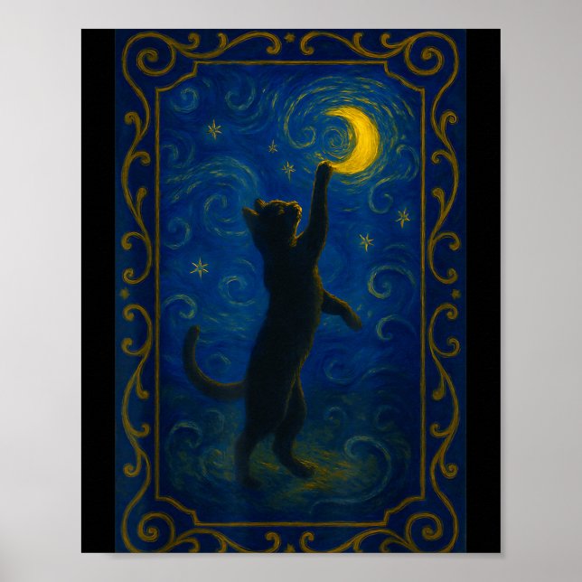 Cat Starry Night Van Gogh Cat Funny Cat Lover Mom  Poster (Vorne)