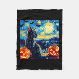 Cat Starry Night Van Gogh Cat Lover Bats Pumpkins Fleecedecke