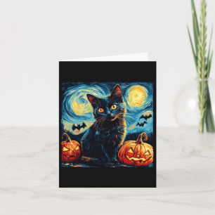 Cat Starry Night Van Gogh Cat Lover Pumpkins Baske Karte