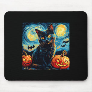Cat Starry Night Van Gogh Cat Lover Pumpkins Baske Mousepad