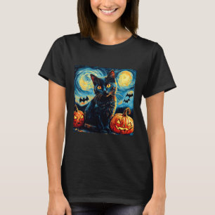 Cat Starry Night Van Gogh Cat Lover Pumpkins Baske T-Shirt
