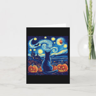 Cat Starry Night Van Gogh Cat Lovers Bats Pumpkins Karte