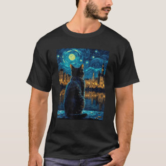 Cat Starry Night Van Gogh Geschenk für Katze Mama  T-Shirt