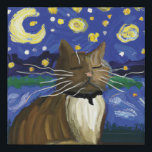 Cat Starry Night Van Gogh Künstlicher Leinwanddruck<br><div class="desc">Ein Gemälde einer Katze als Van Gogh's Starry Night</div>