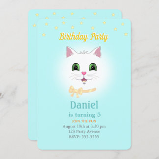 Cat & Stars on Light Blue Boy Einladung zum Geburt