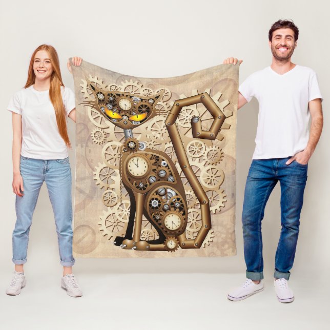 Cat Steampunk Vintag Retro Style Machine Fleecedecke (Beispiel)