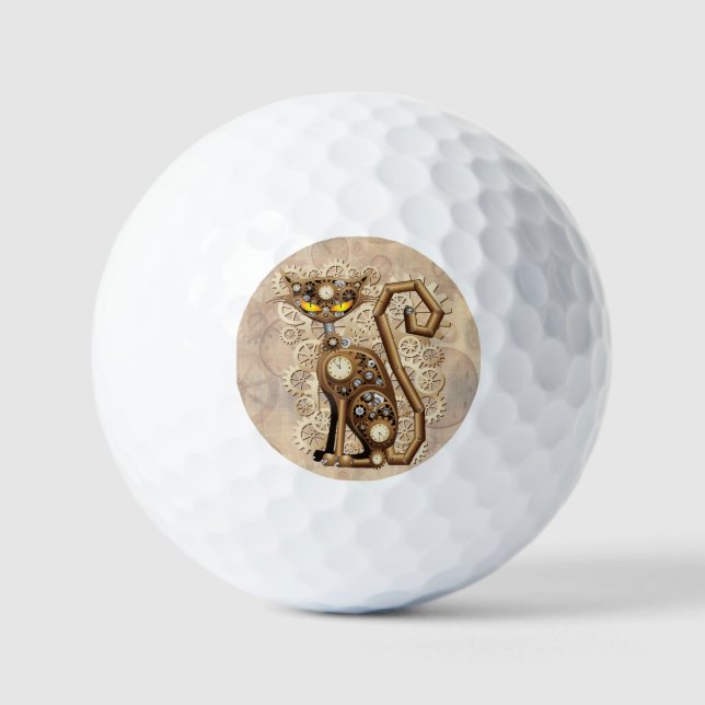 Cat Steampunk Vintag Retro Style Machine Golfball (Vorderseite)