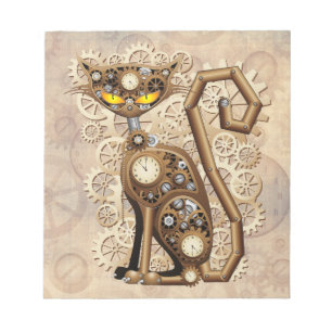 Cat Steampunk Vintag Retro Style Machine Notizblock