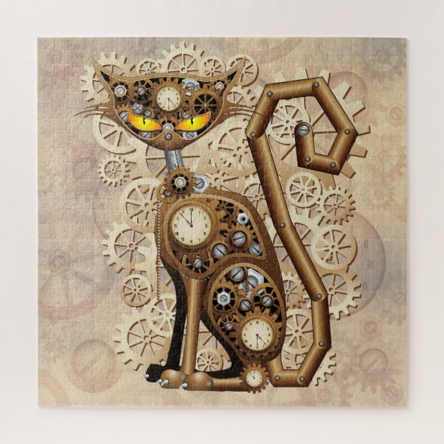 Cat Steampunk Vintag Retro Style Machine Puzzle (Vertikal)