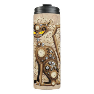Cat Steampunk Vintag Retro Style Machine Thermosbecher