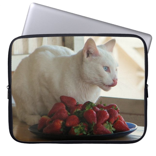 Cat & Strawberries Laptop-Sieb! Laptopschutzhülle (Vorderseite)