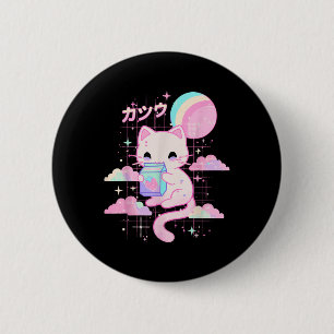 Cat Strawberry Milk Anime 90er japanische Katze Ja Button
