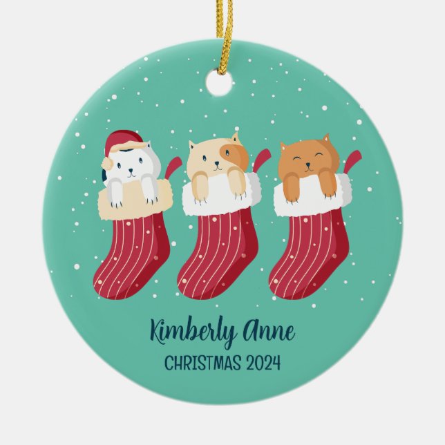 Cat Strumpfs Christmas Kitty Snowy Winter Holiday Keramik Ornament (Vorne)