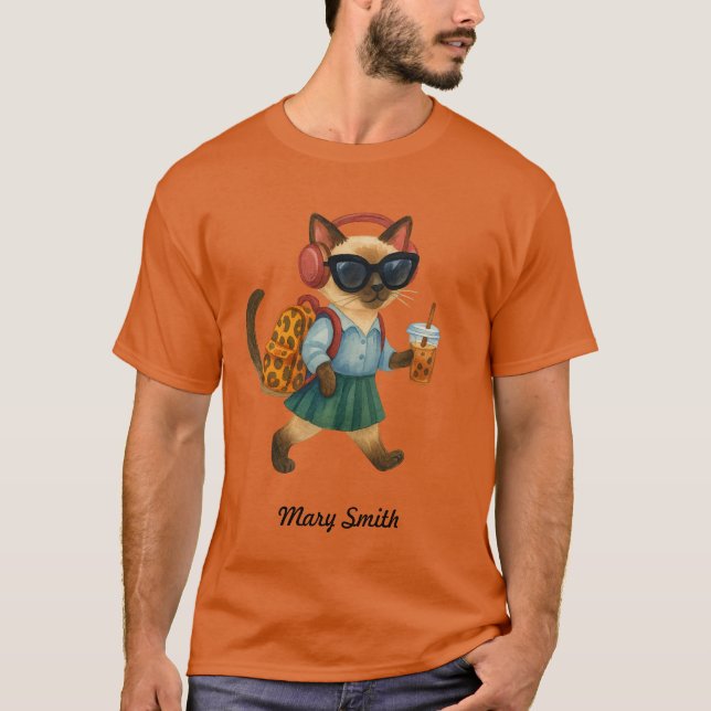 Cat Student Back to School  Head phone bubble tea T-Shirt (Vorderseite)