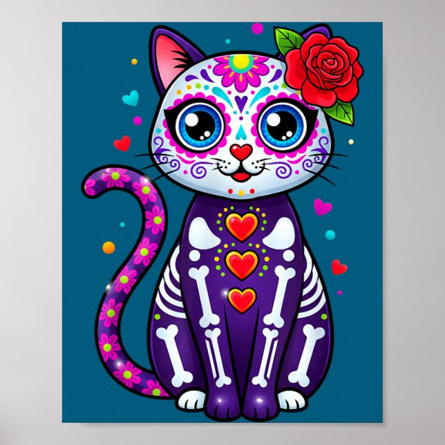 Cat Sugar Skull Cute Cat For Cat Lover Cat-m  Poster (Vorne)