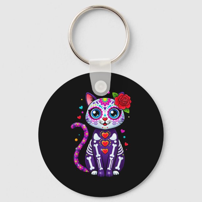 Cat Sugar Skull Cute Cat For Cat Lover Cat-m  Schlüsselanhänger (Vorderseite)
