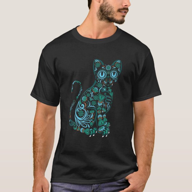 Cat Sugar Skull Earth Day Kitten Lover T-Shirt (Vorderseite)