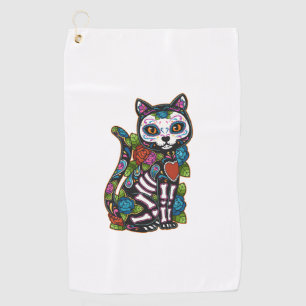Cat Sugar Skull Mexico Calavera Dia De Los Muertos Golfhandtuch